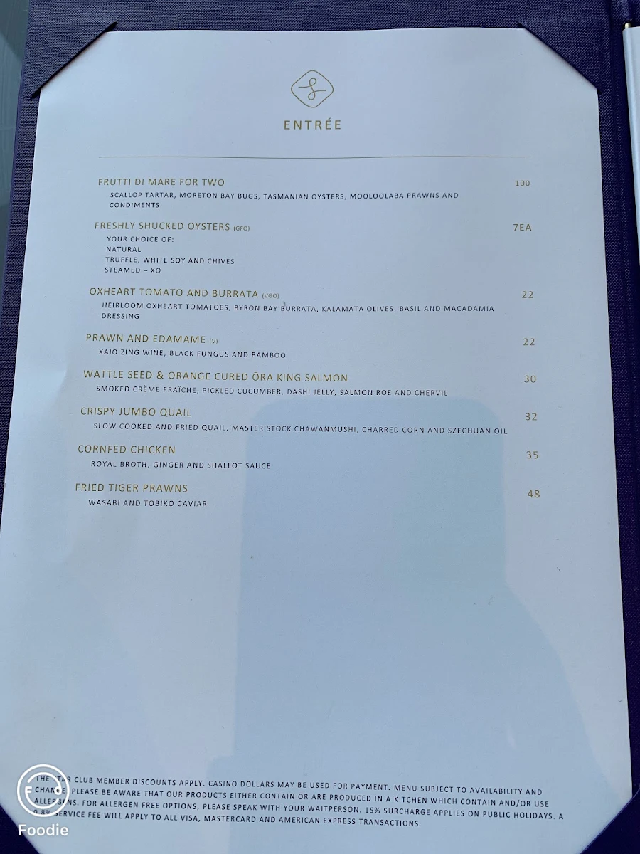 Menu, Sovereign dining The Star Brisbane