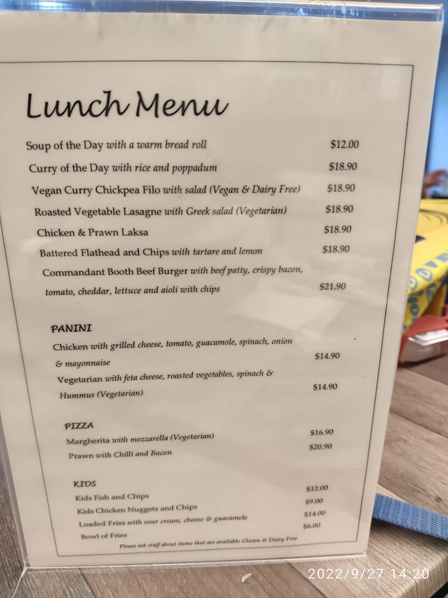 Menu, Port Arthur Historic Site Cafe