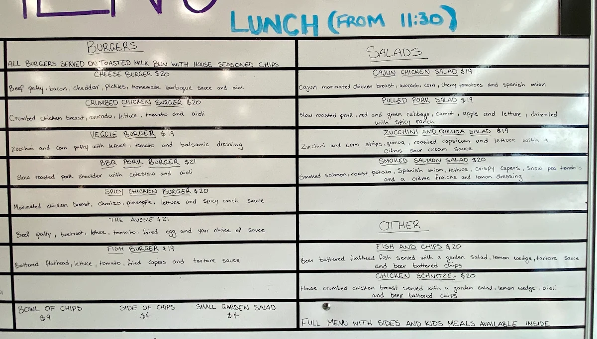 Menu, Pitch Black Cafe
