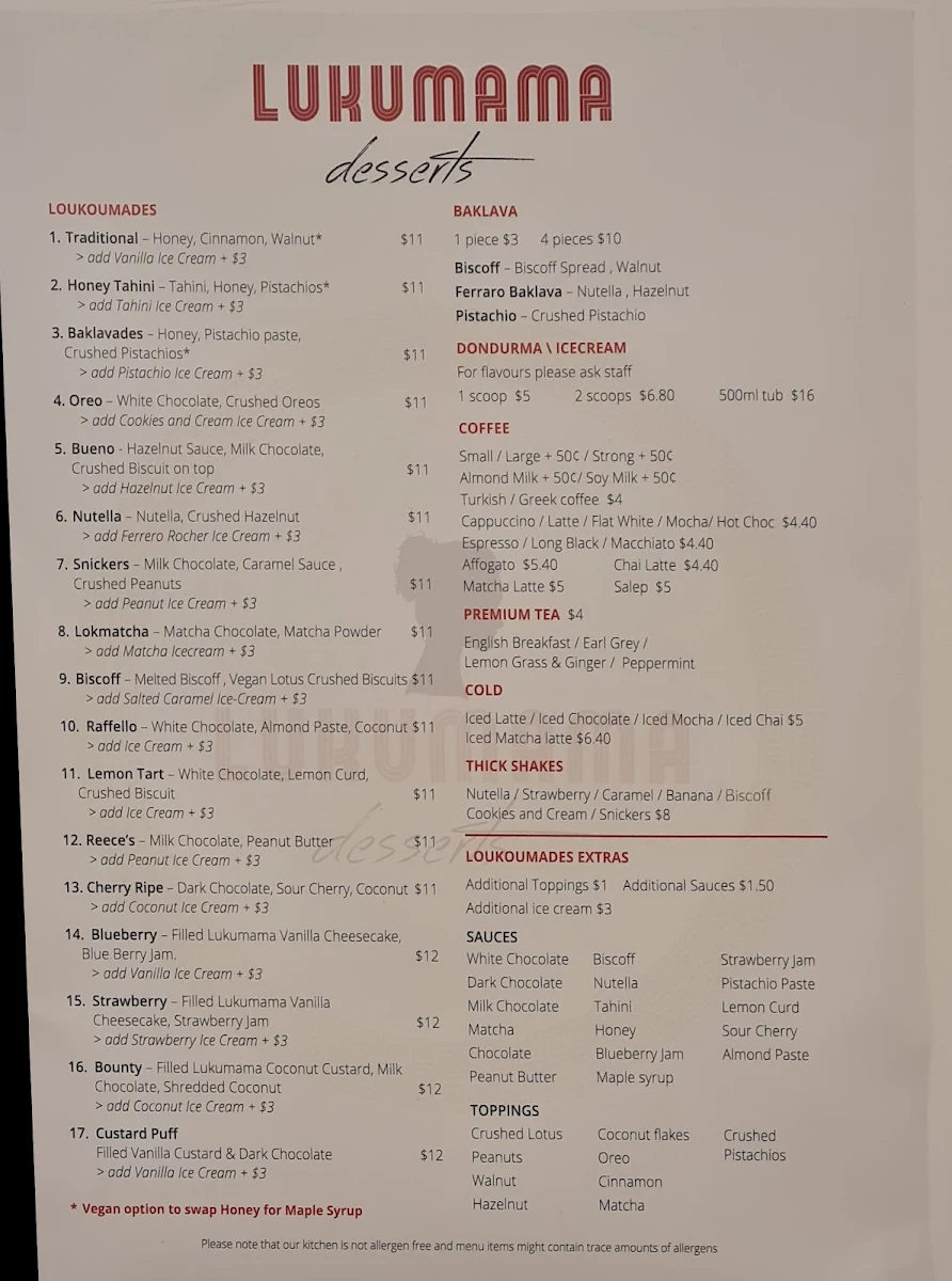 Menu, Lukumama Hawthorn