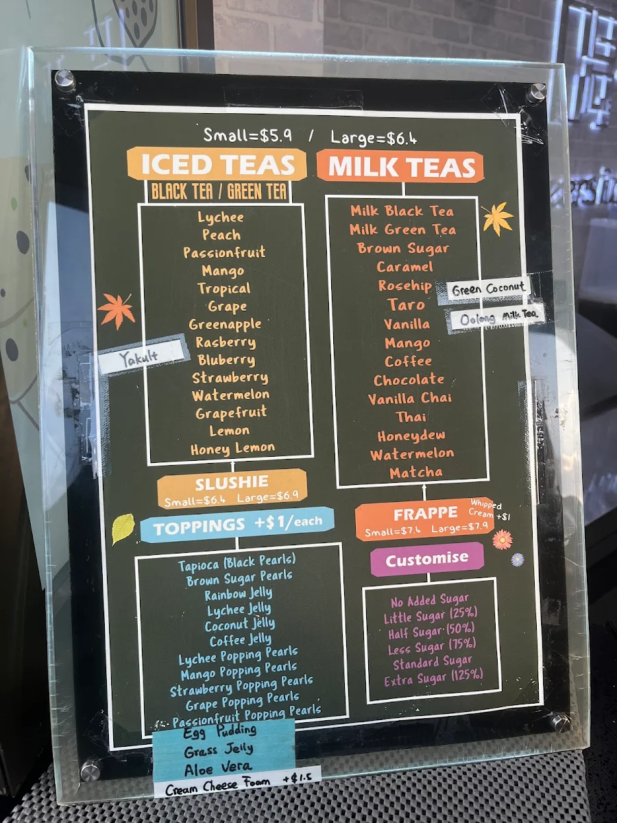 Menu, Bubble Tea City (Hooper Centre)
