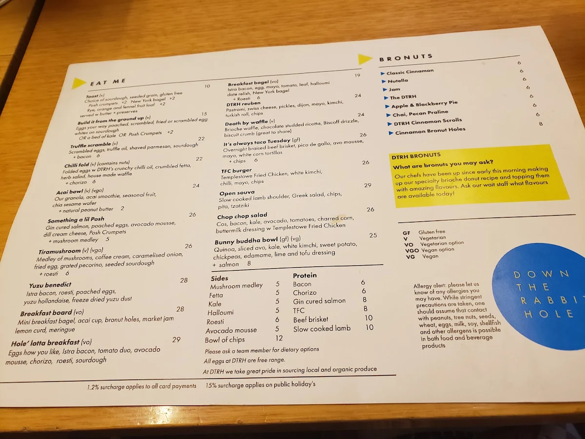 Menu, Down The Rabbit Hole Cafe