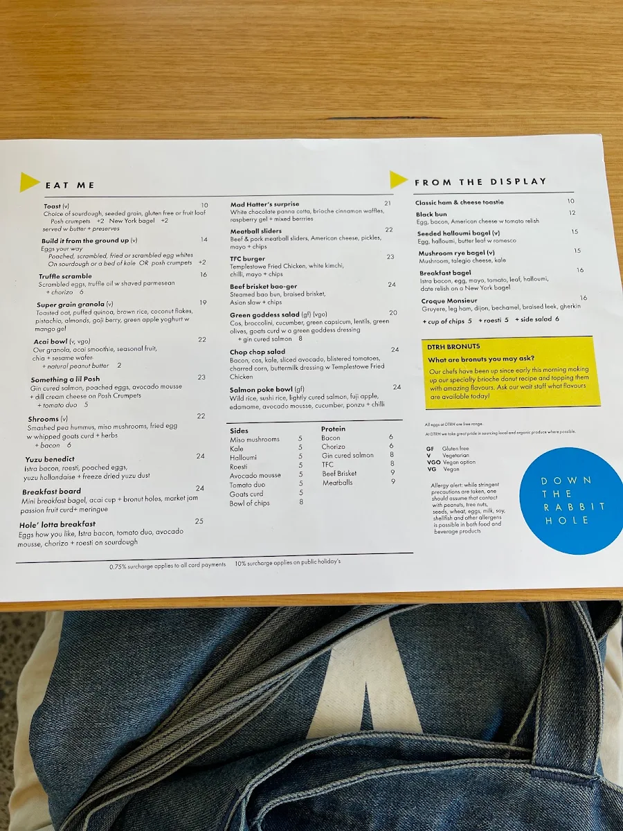 Menu, Down The Rabbit Hole Cafe