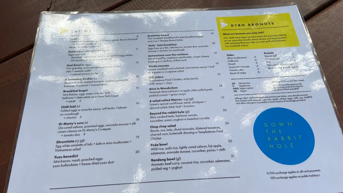 Menu, Down The Rabbit Hole Cafe