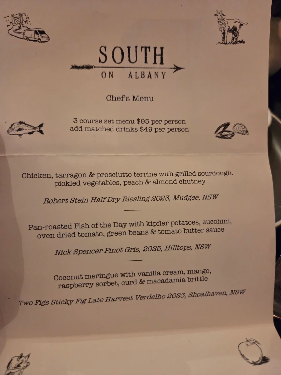 Menu, SOUTH on Albany