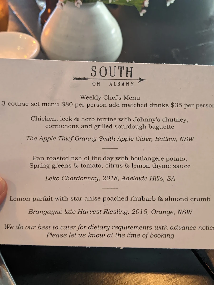 Menu, SOUTH on Albany
