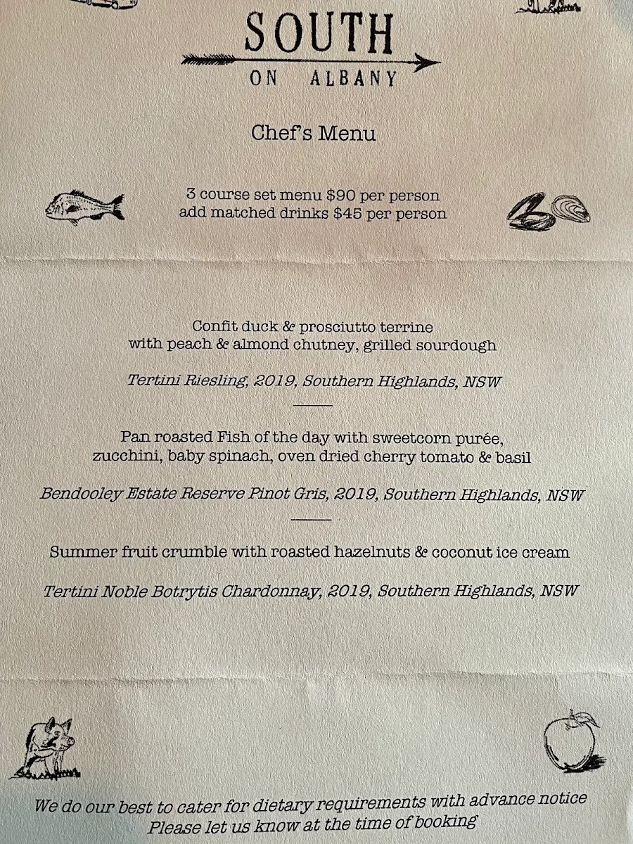 Menu, SOUTH on Albany