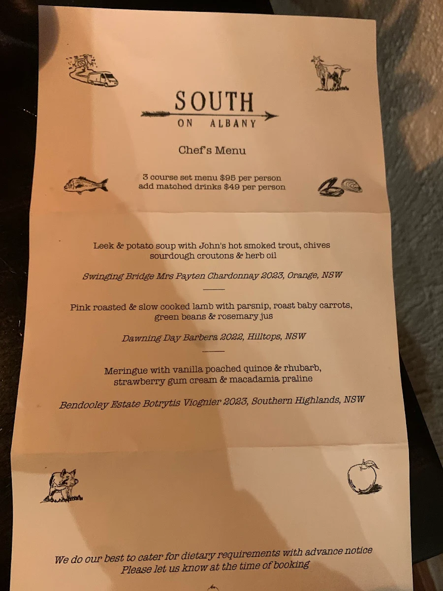 Menu, SOUTH on Albany
