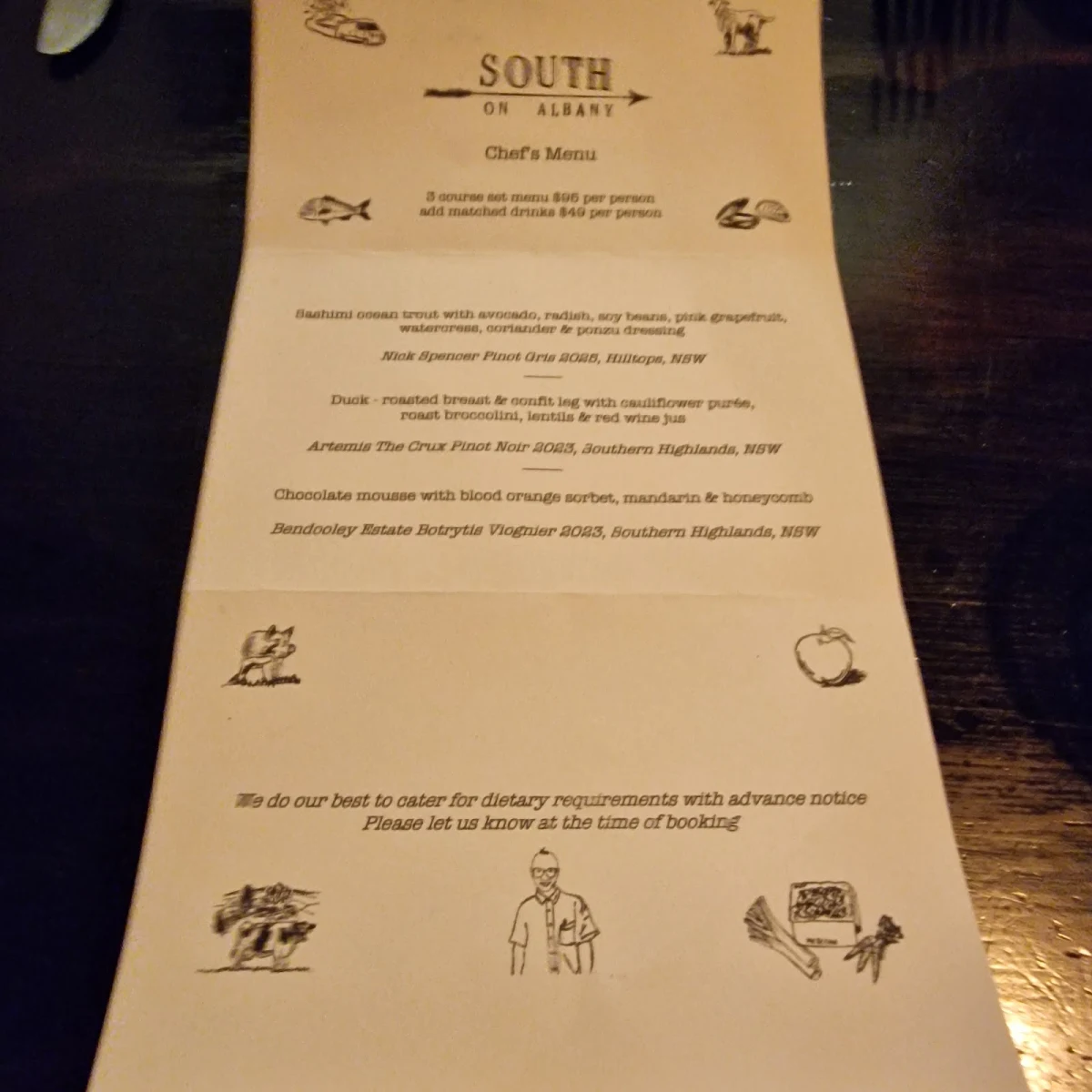 Menu, SOUTH on Albany