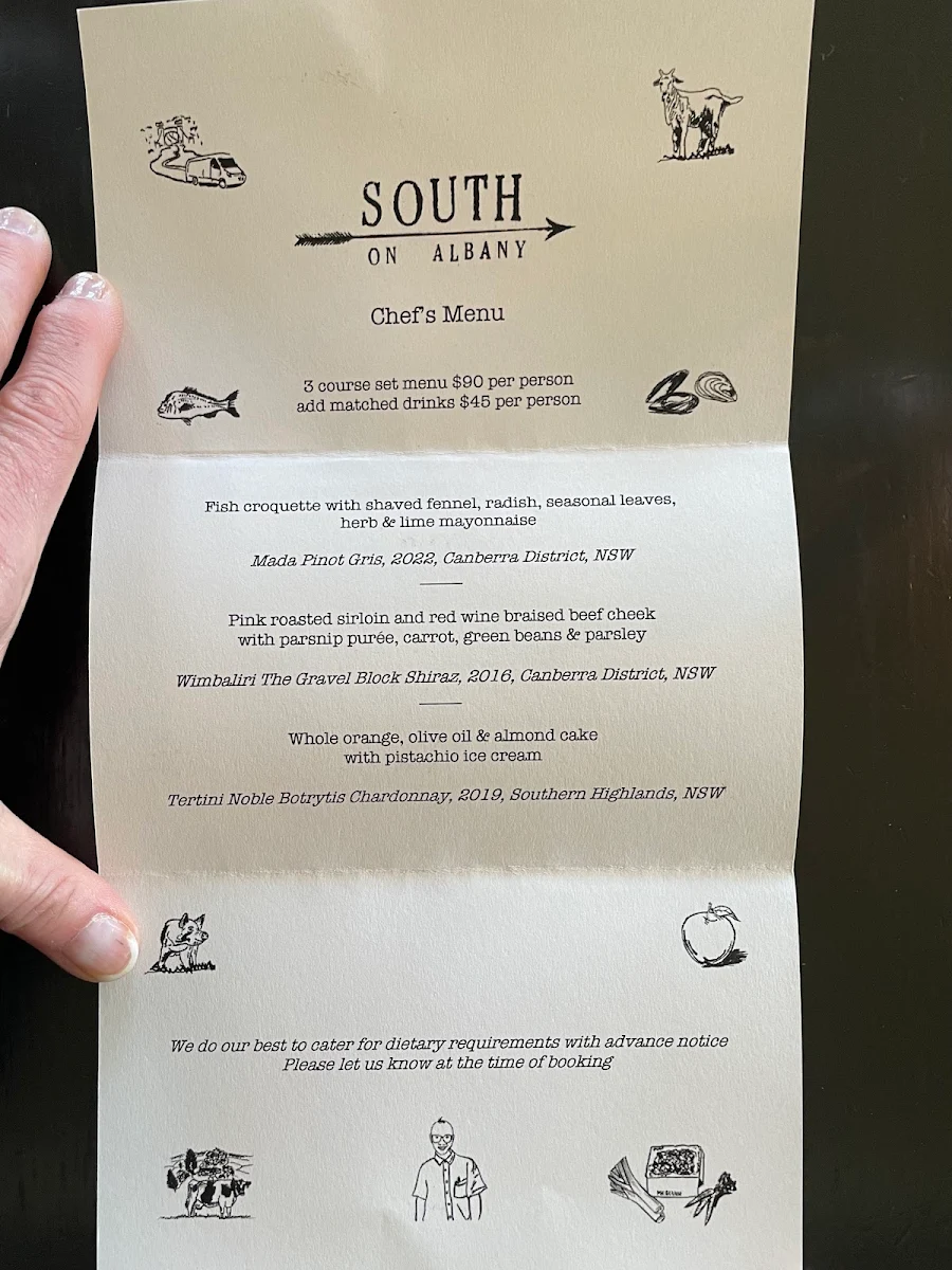 Menu, SOUTH on Albany