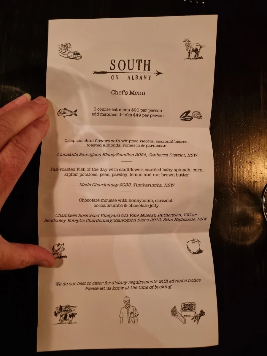 Menu, SOUTH on Albany