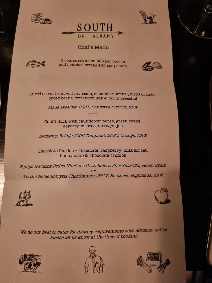 Menu, SOUTH on Albany