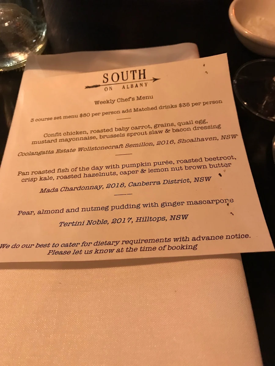 Menu, SOUTH on Albany