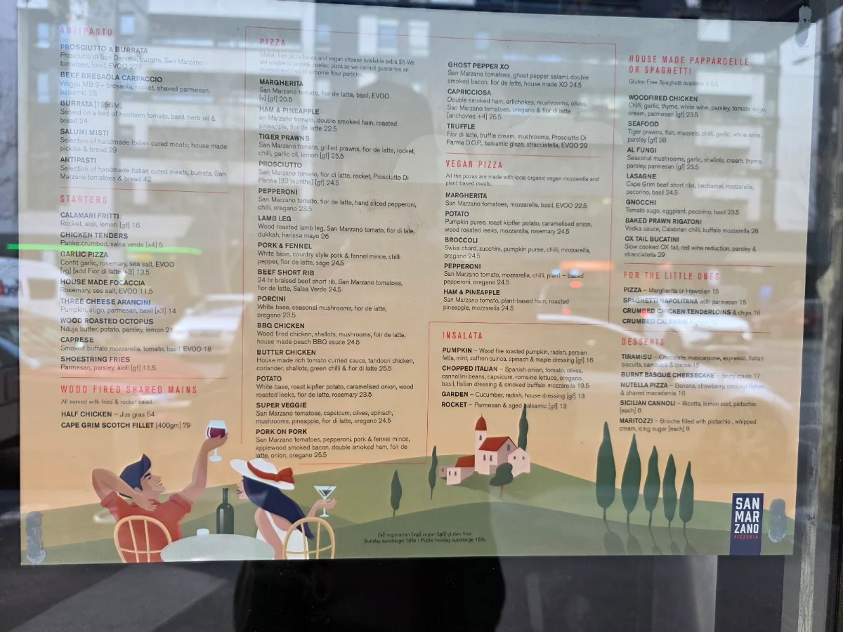 Menu, San Marzano Pizzeria / Salumi Bar