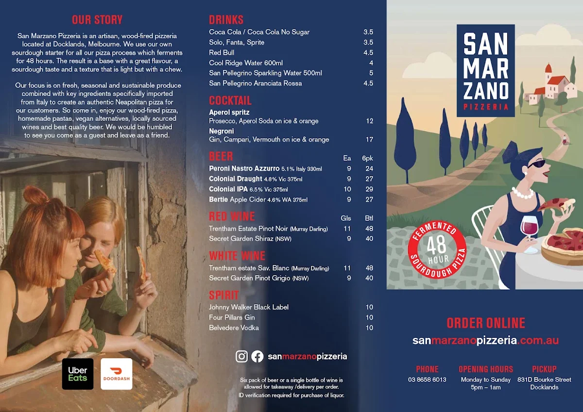 Menu, San Marzano Pizzeria / Salumi Bar