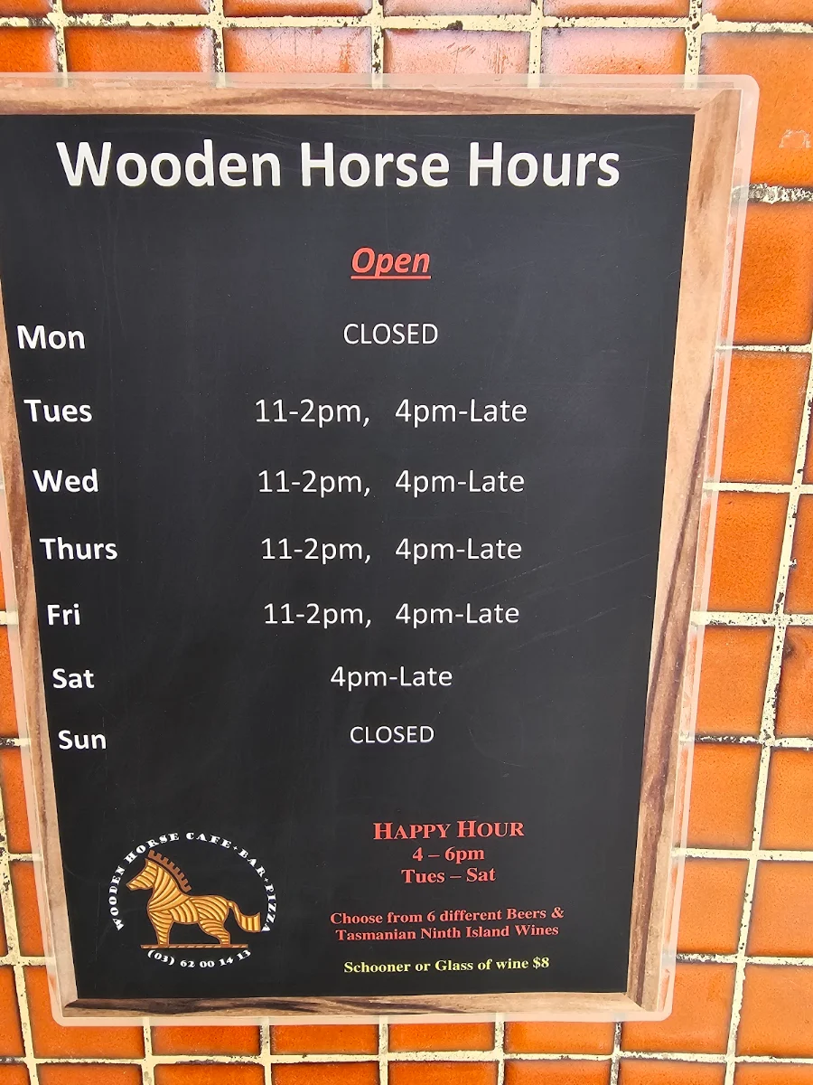 Menu, Wooden Horse Bar and Pizza Hobart