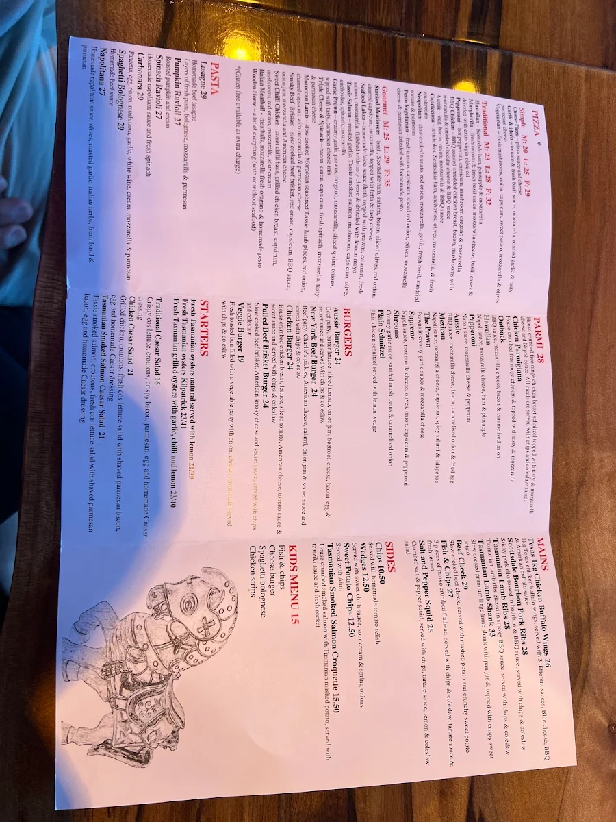 Menu, Wooden Horse Bar and Pizza Hobart