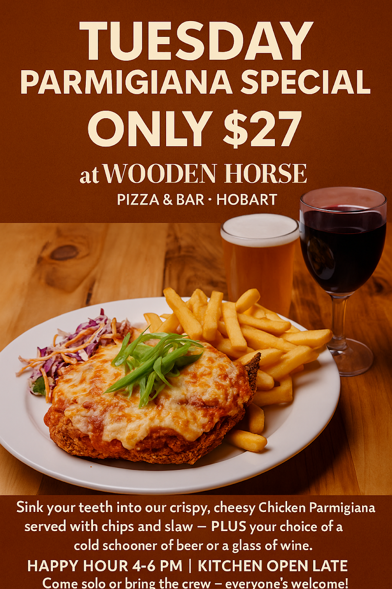 Menu, Wooden Horse Bar and Pizza Hobart