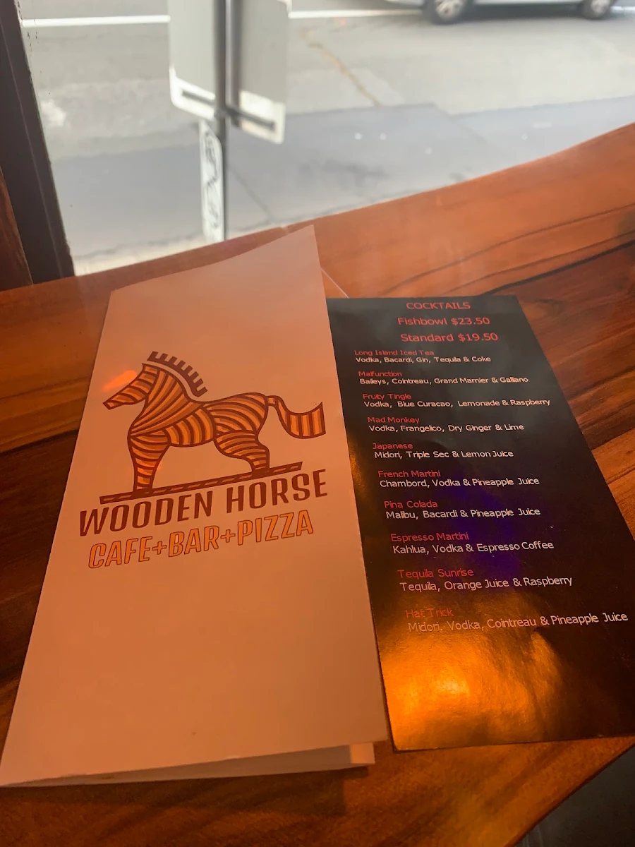 Menu, Wooden Horse Bar and Pizza Hobart