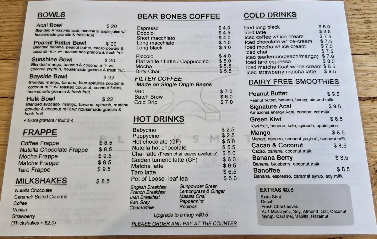 Menu, Blacksmith Specialty Coffee