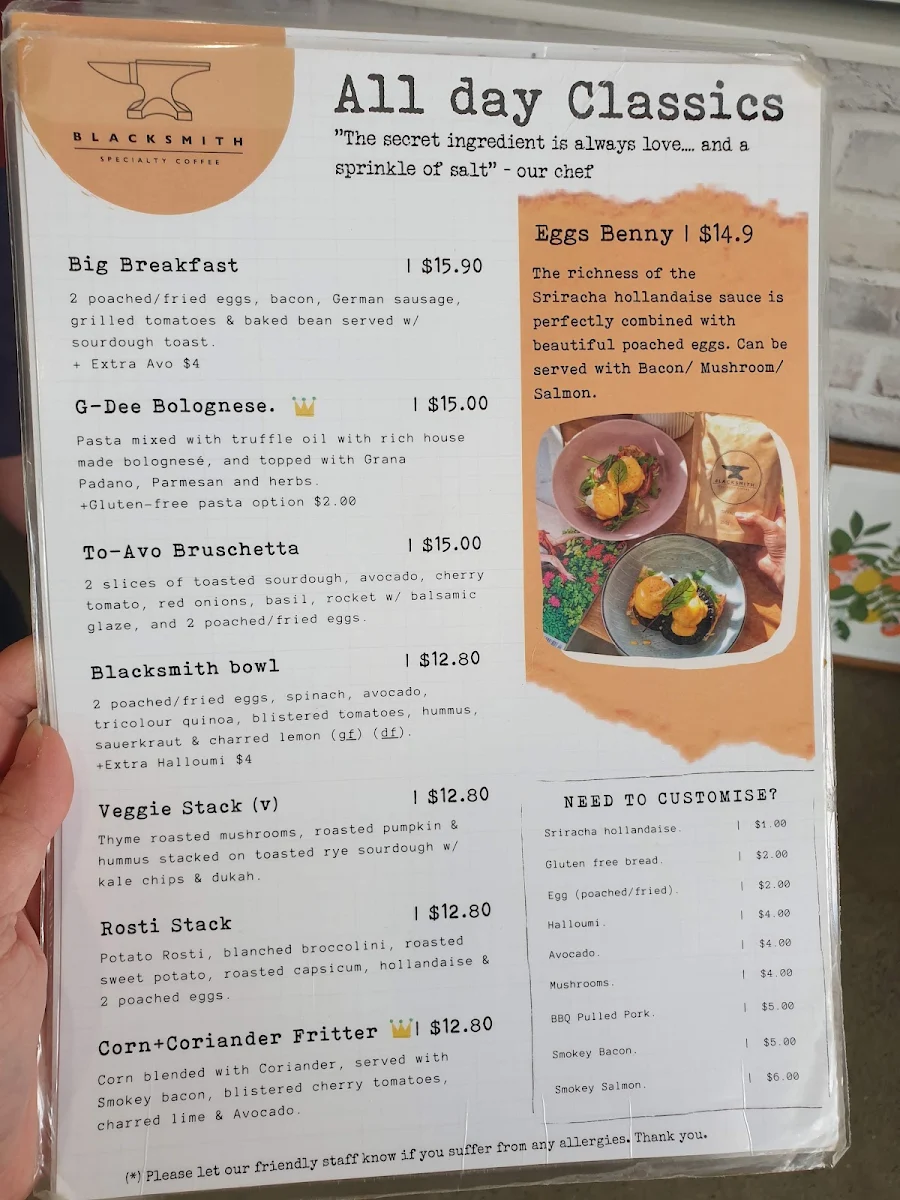 Menu, Blacksmith Specialty Coffee