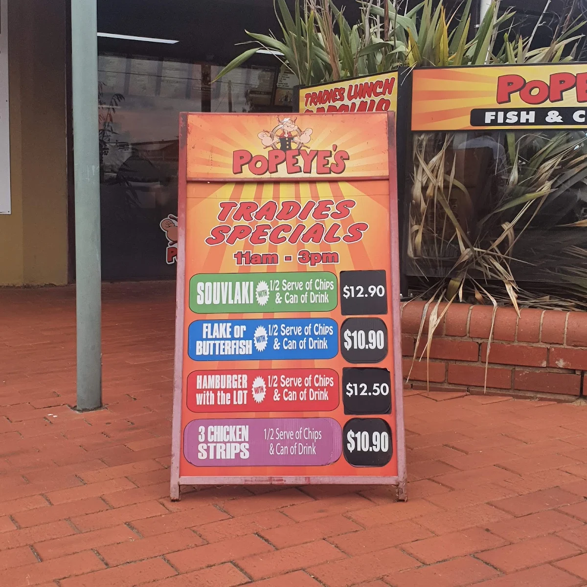 Menu, Popeye's Fish & Chippery