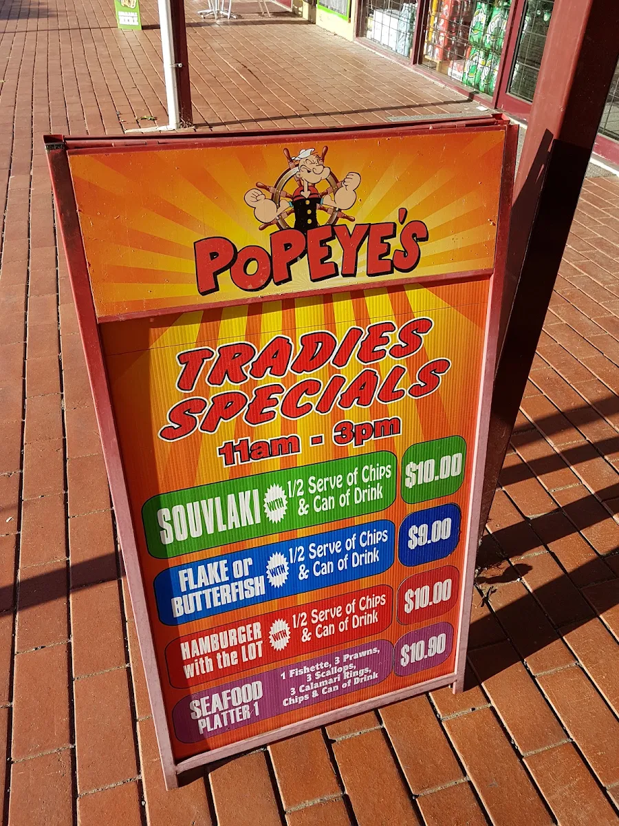 Menu, Popeye's Fish & Chippery