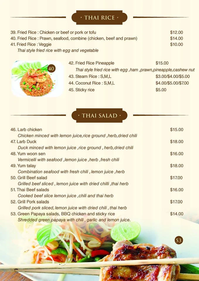 Menu, Phaboonchai Thai Restaurant
