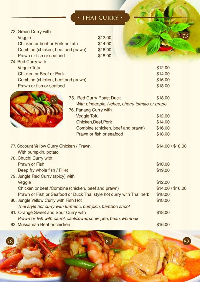 Menu, Phaboonchai Thai Restaurant