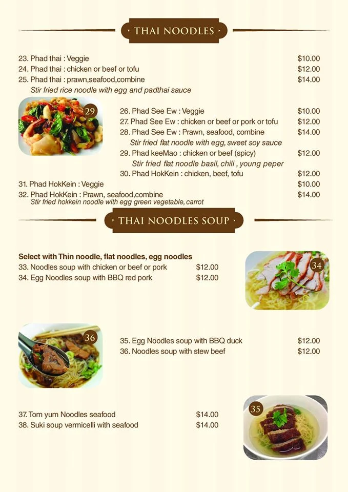 Menu, Phaboonchai Thai Restaurant