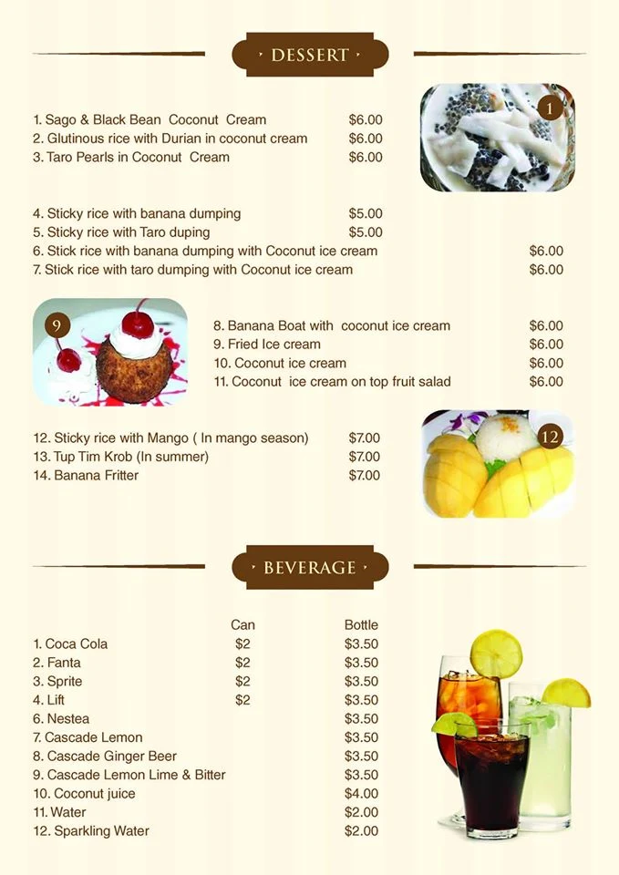 Menu, Phaboonchai Thai Restaurant