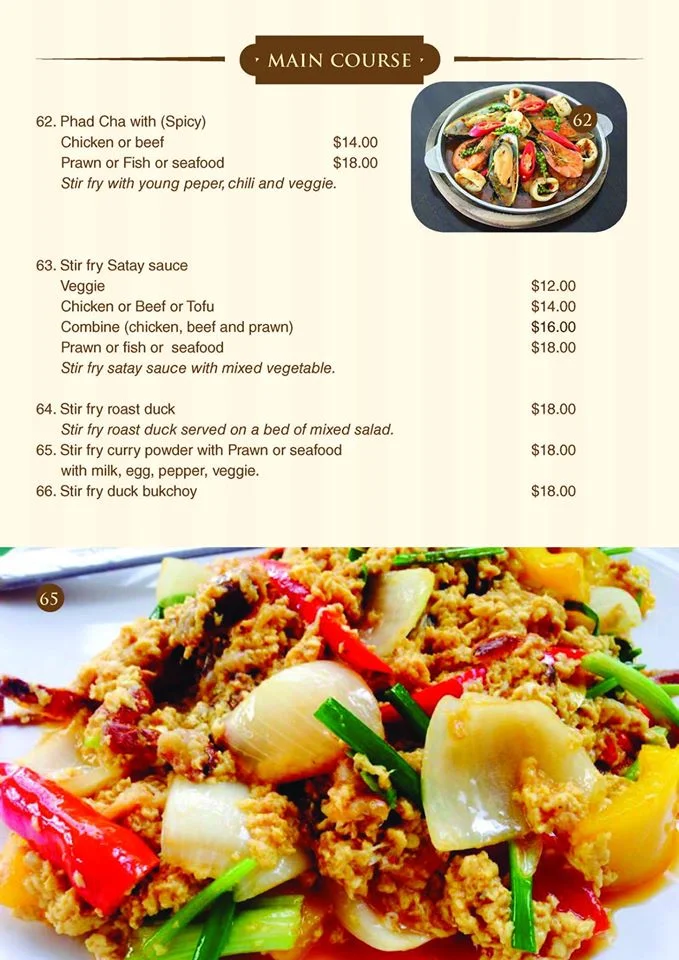 Menu, Phaboonchai Thai Restaurant