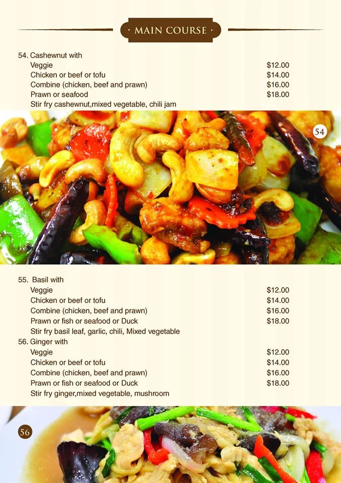 Menu, Phaboonchai Thai Restaurant