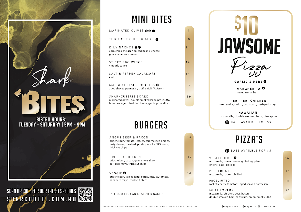 Menu, Shark Hotel