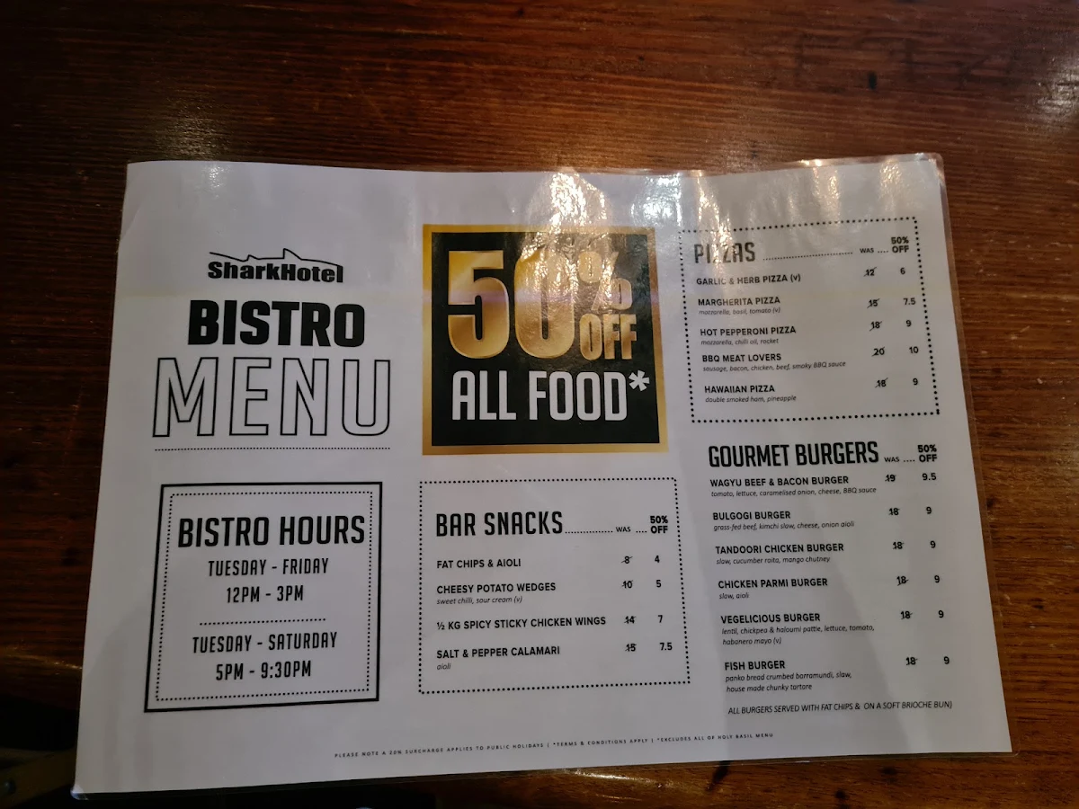 Menu, Shark Hotel
