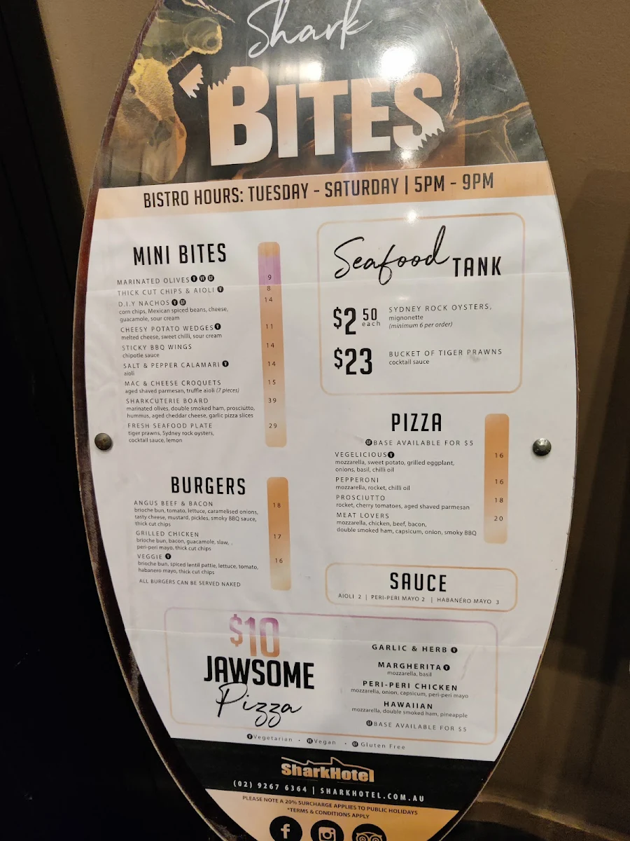 Menu, Shark Hotel