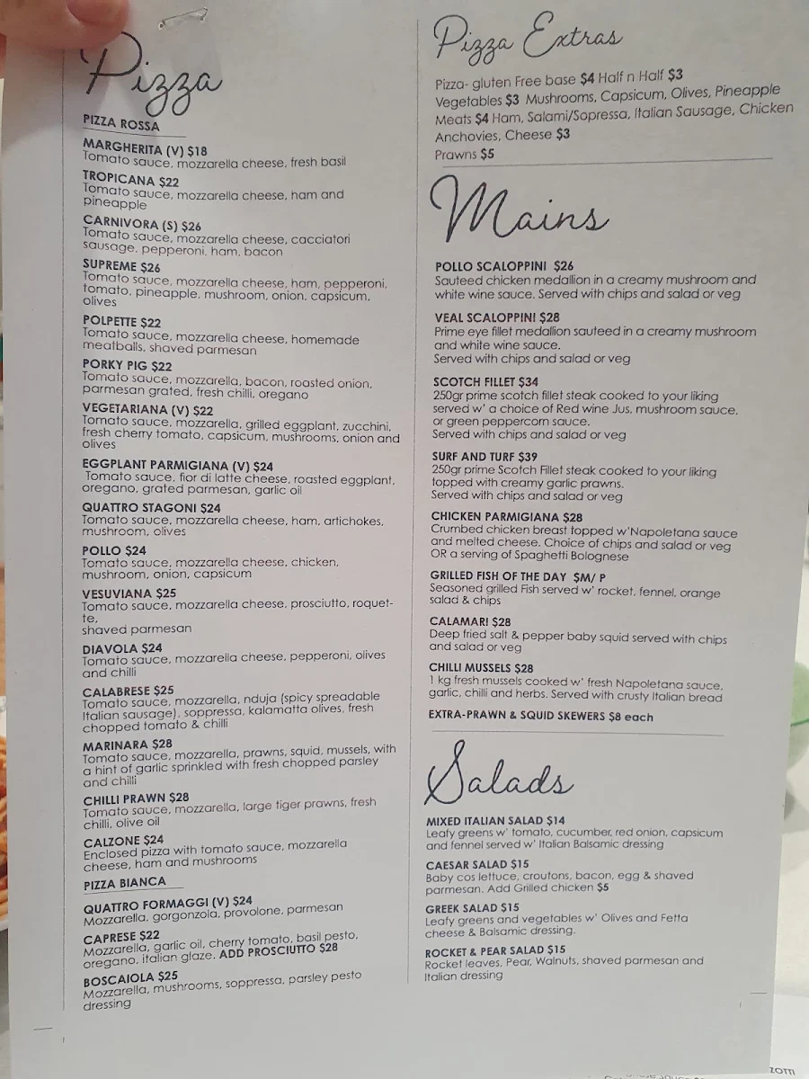 Menu, Taste of Italy Armadale