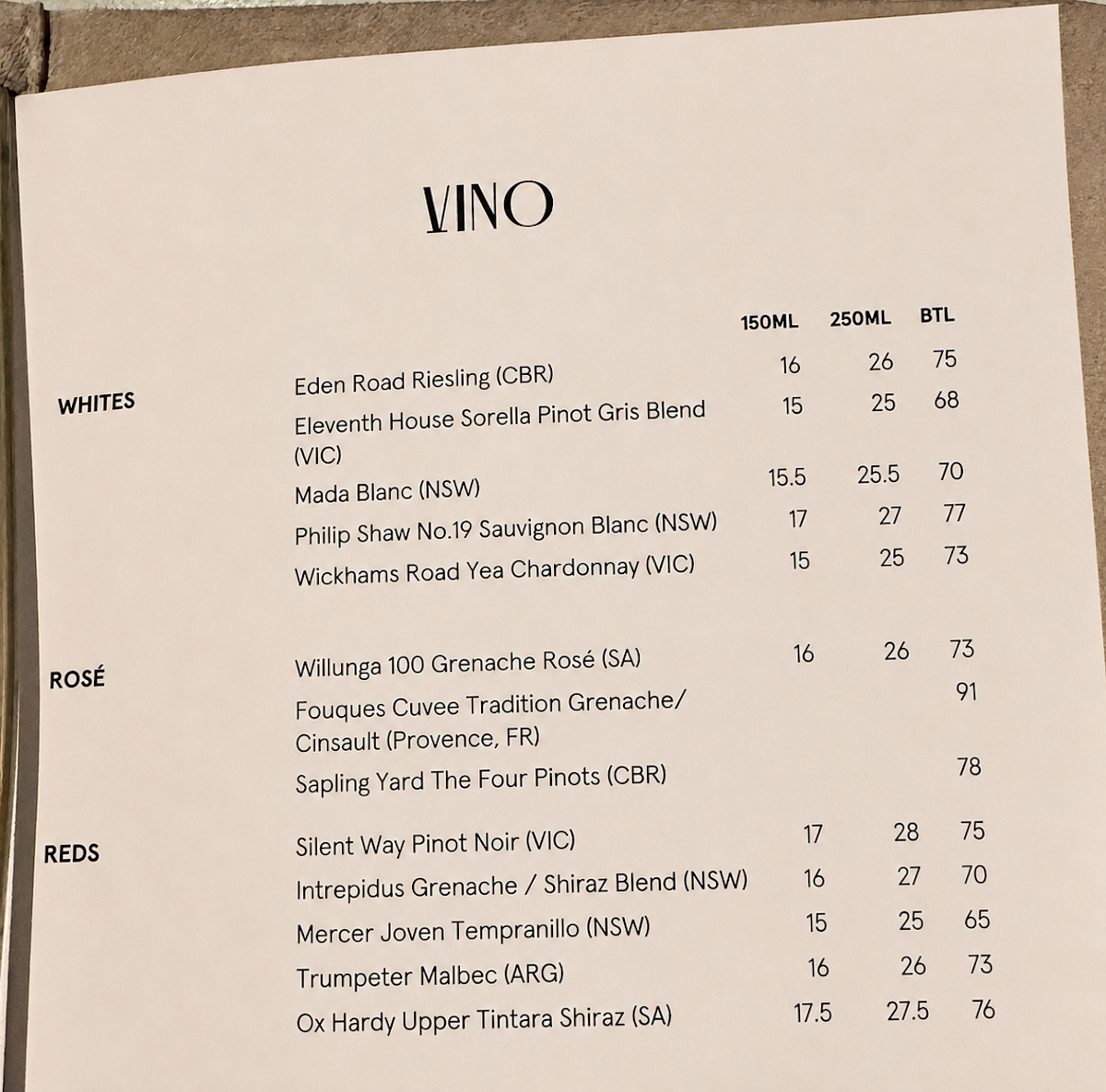 Menu, Leyla Bar