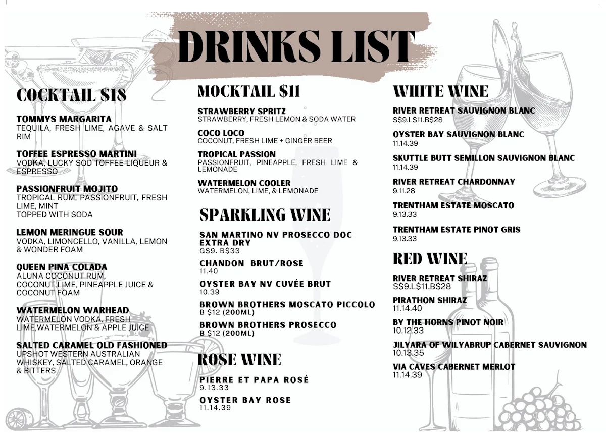 Menu, Two40Three Bar&Grill Morley