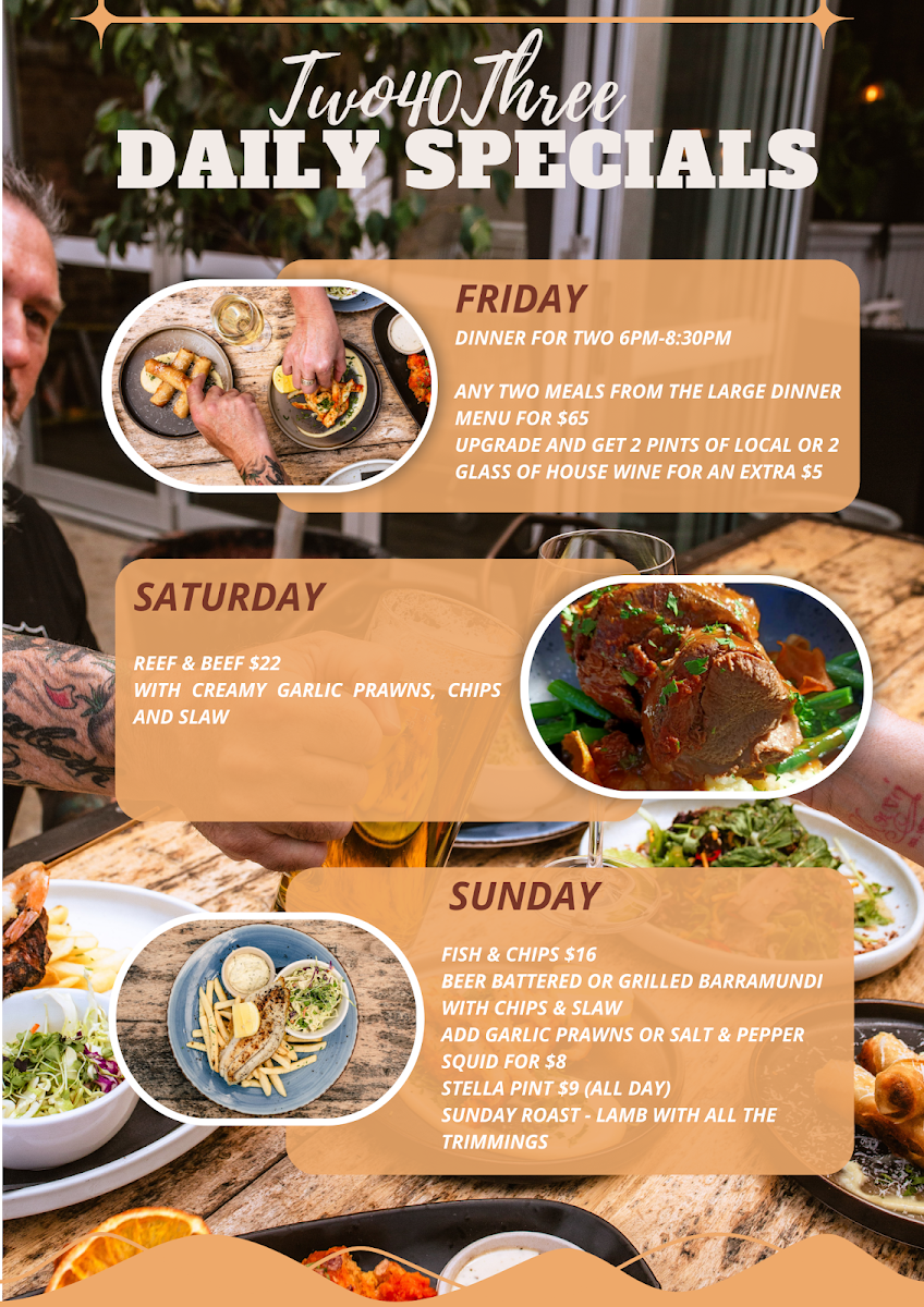 Menu, Two40Three Bar&Grill Morley