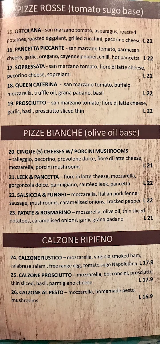 Menu, Queen Caterina Pizza e Birra