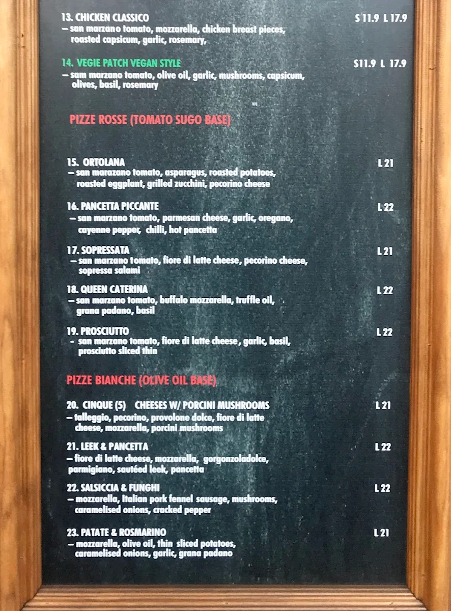 Menu, Queen Caterina Pizza e Birra