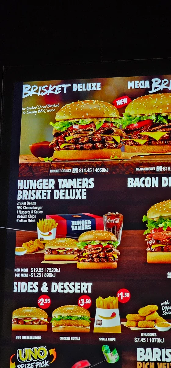 Menu, Hungry Jack's Burgers Bankstown Christies