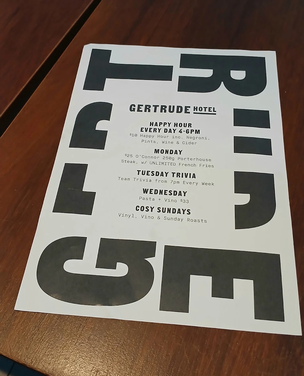 Menu, The Gertrude Hotel