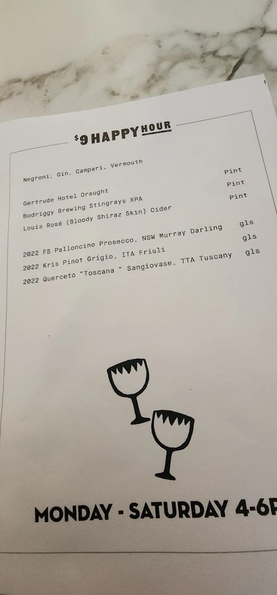 Menu, The Gertrude Hotel
