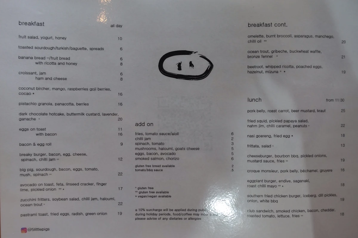 Menu, 5 Little Pigs