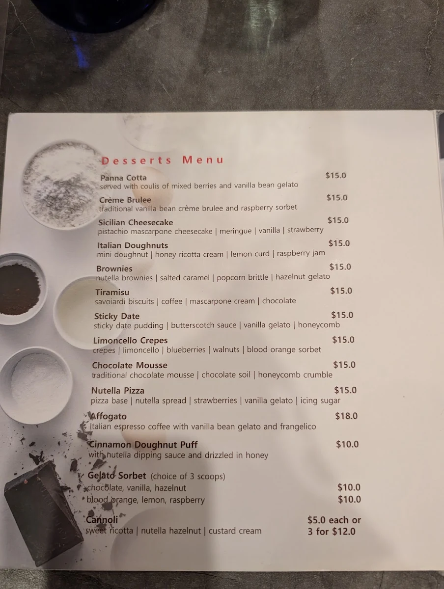 Menu, Enzos Cucina Kemps Creek