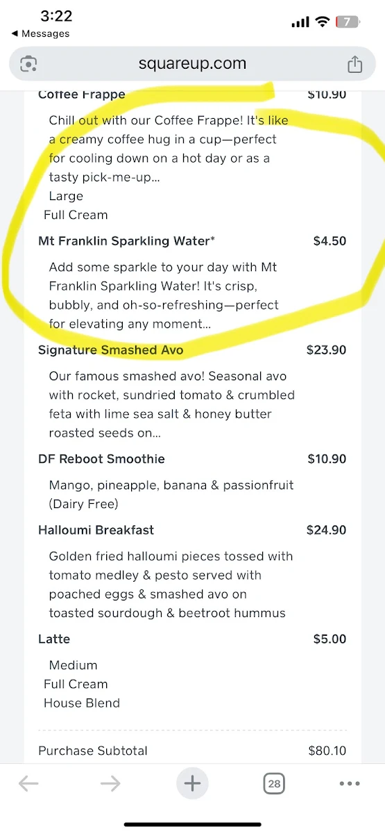 Menu, Degani Unihill, Bundoora
