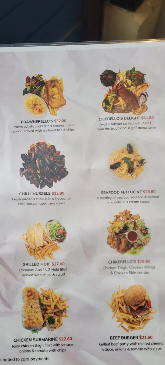 Menu, Cicerello's Mandurah