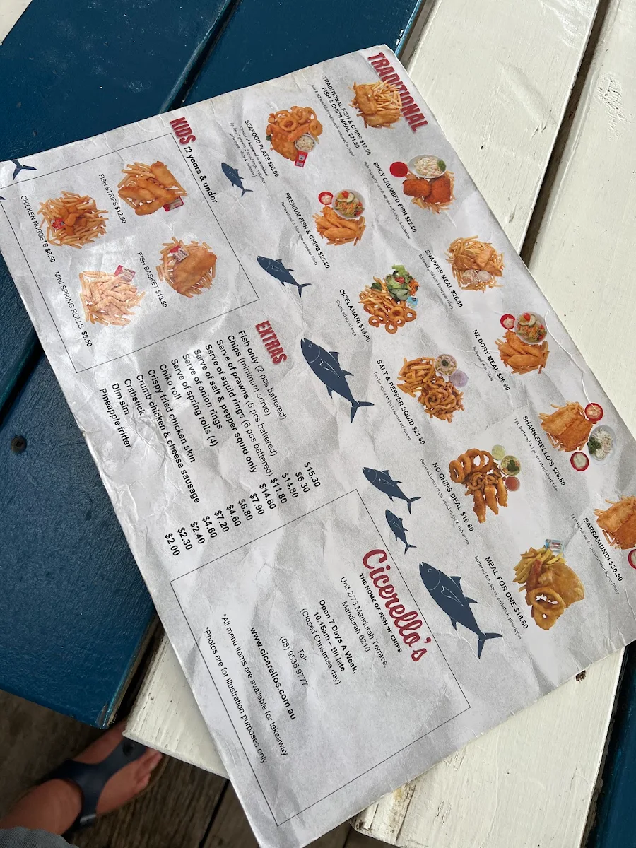 Menu, Cicerello's Mandurah